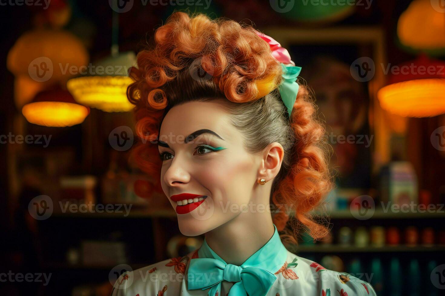 Cute retro lady smiling. Generate Ai photo