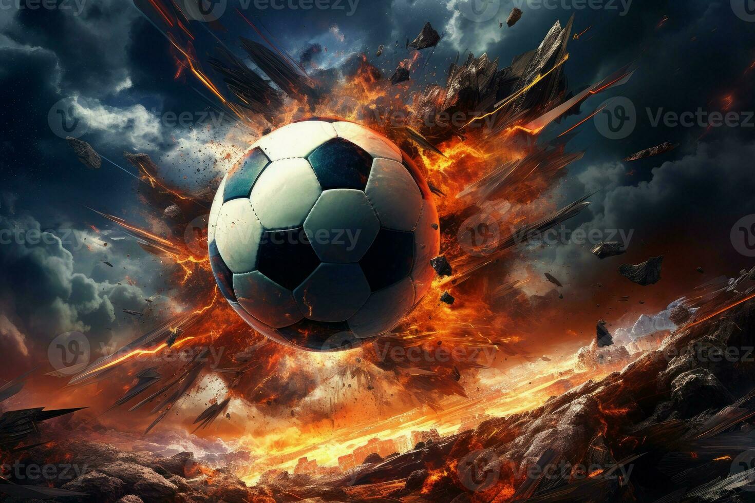 Radiant Futuristic soccer fire ball. Generate Ai photo