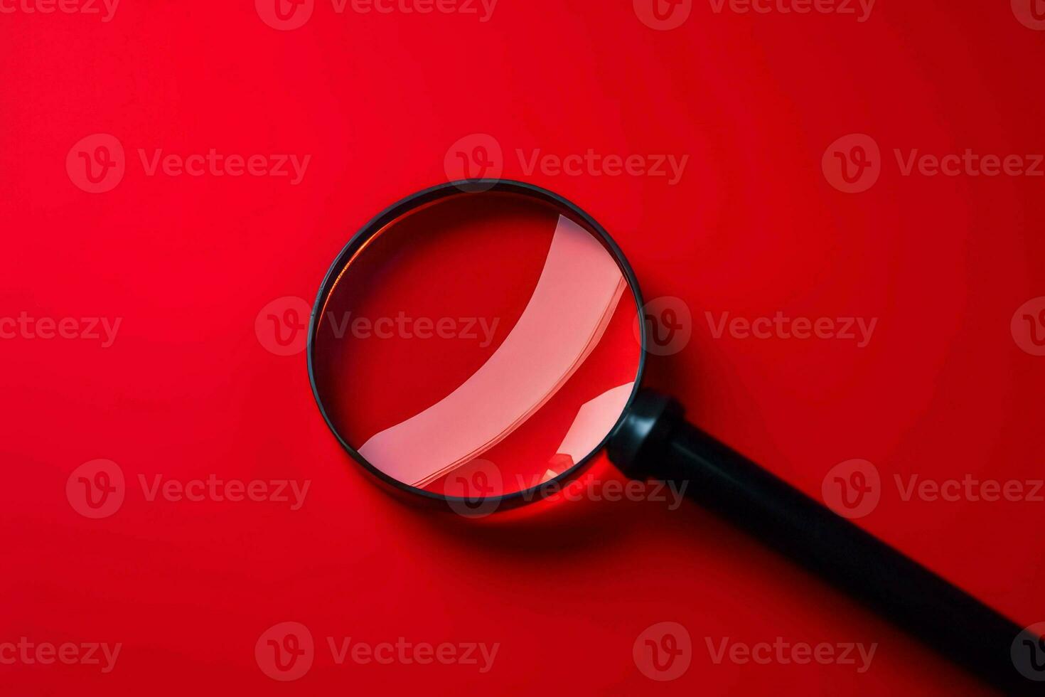 Magnifier magnifying alert on red background. Generate Ai photo
