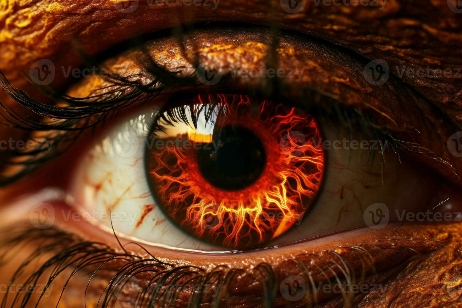 Fiery Eye closeup fire. Generate Ai photo