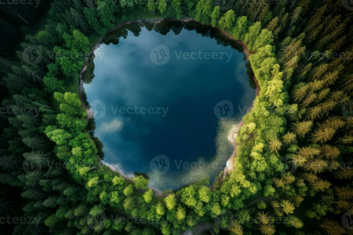 Circular lake forest. Generate Ai photo