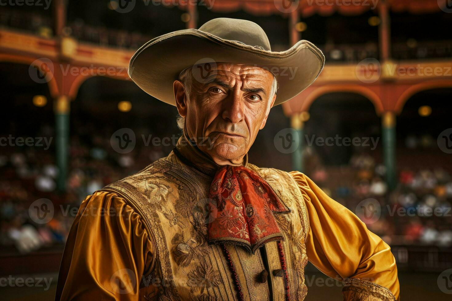 Bullfighter man fight bull. Generate Ai photo
