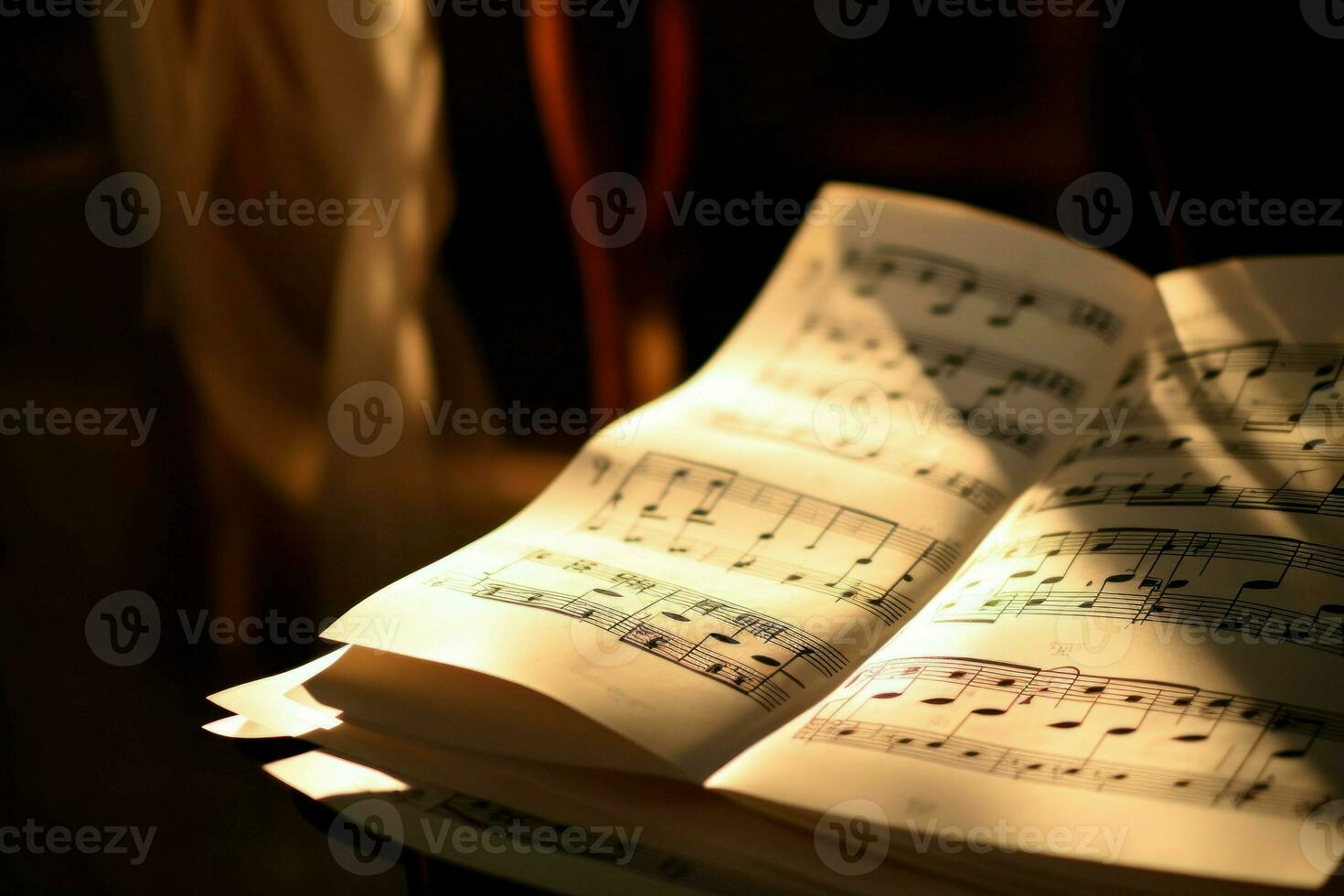 Music sheets in the shadow of light. Generate Ai photo