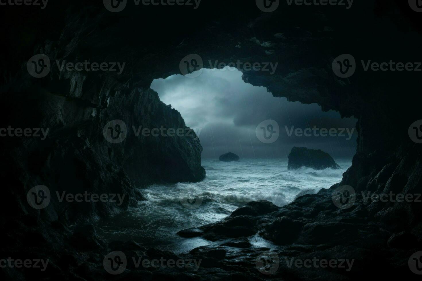 Captivating Sea wave photo from cave. Generate AI