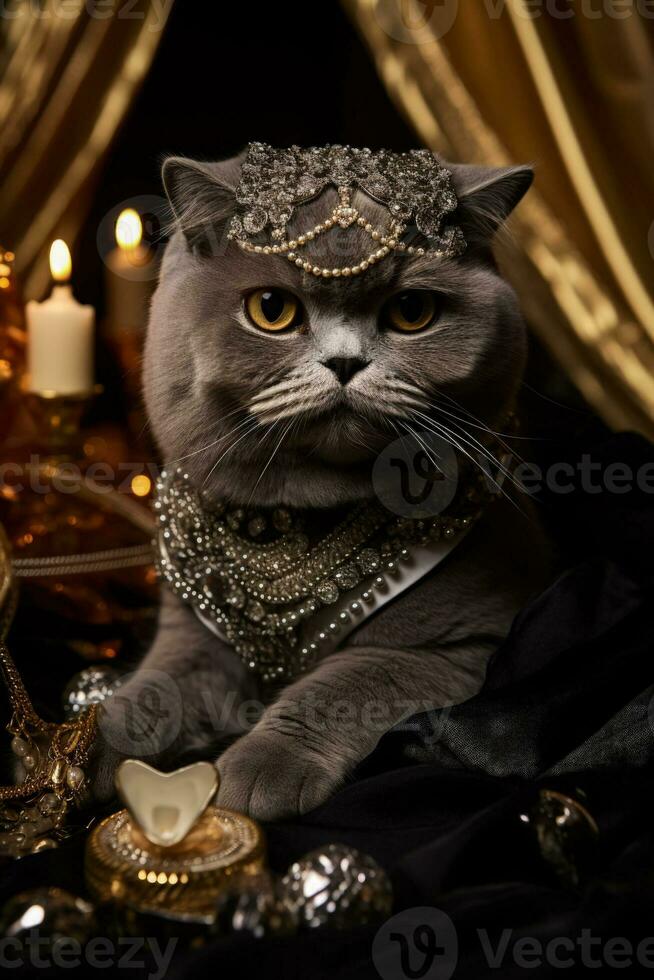 Scottish Fold cat rings in New Year with masquerade sophistication photo
