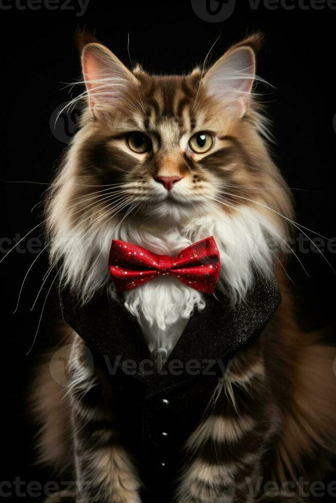 Maine Coon cat wearing a holiday sweater isolated on a white background photo
