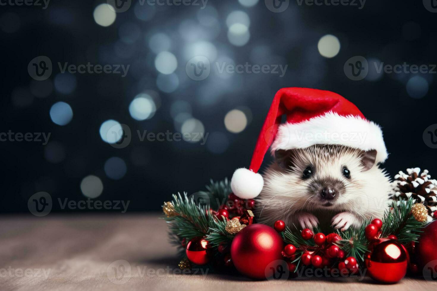 Christmas hedgehog dons tiny reindeer antlers background with empty space for text photo