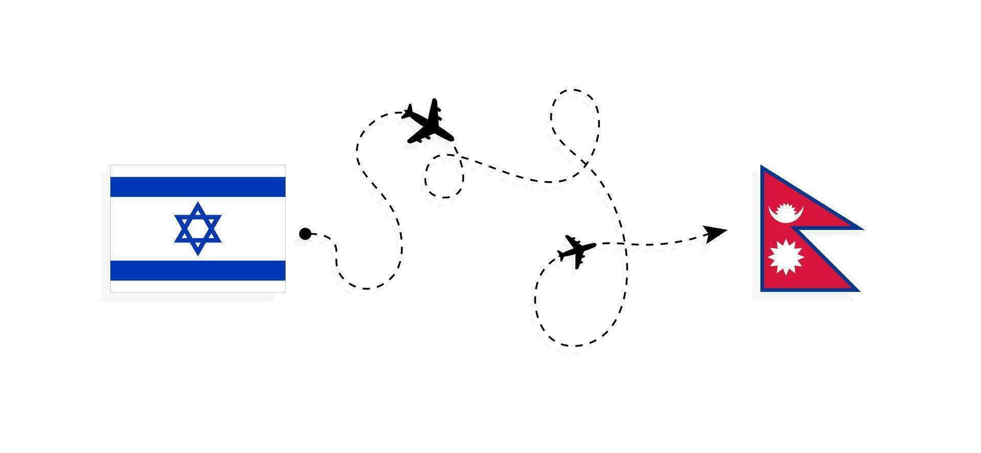vuelo y viaje desde Israel a Nepal por pasajero avión viaje concepto vector
