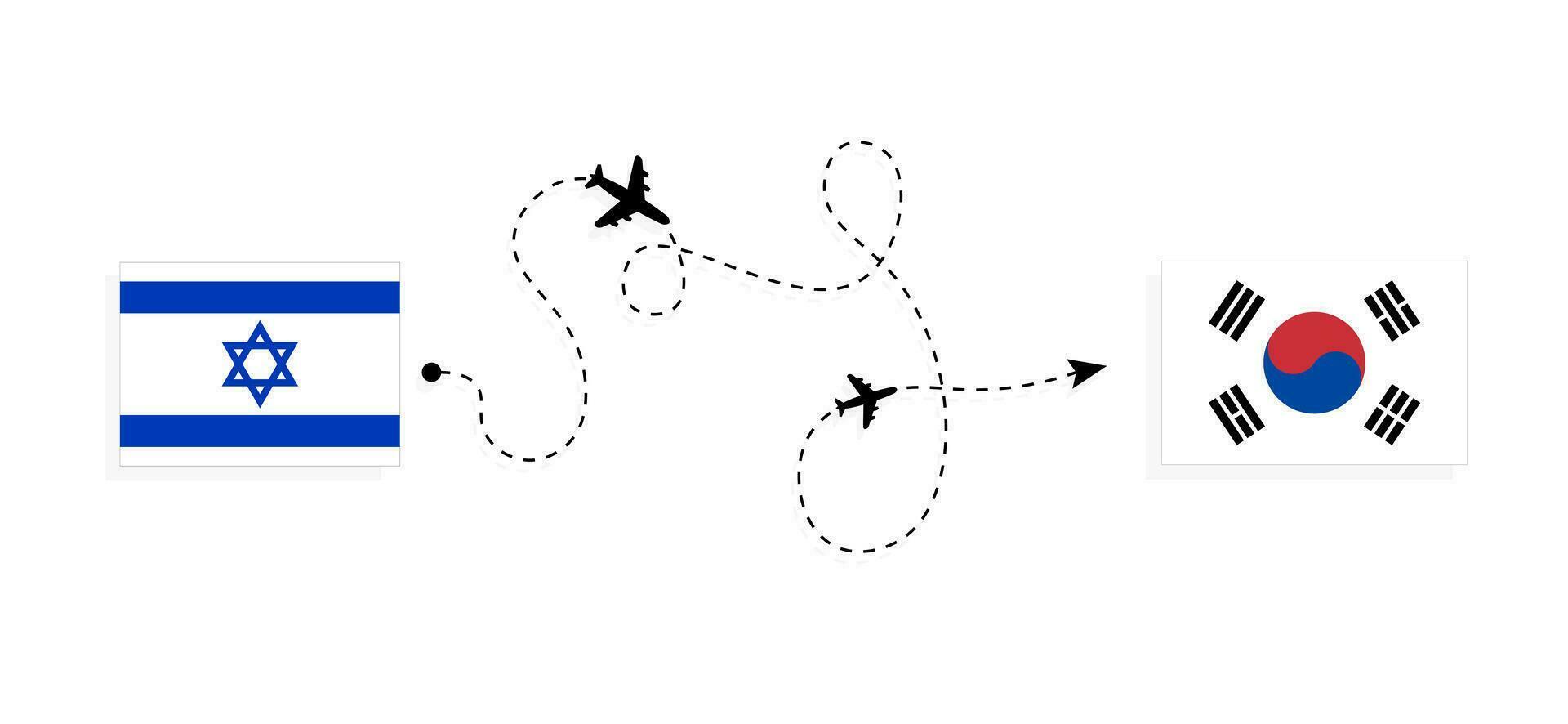 Flight and travel from Israel to South Korea by passenger airplane Travel concept vector