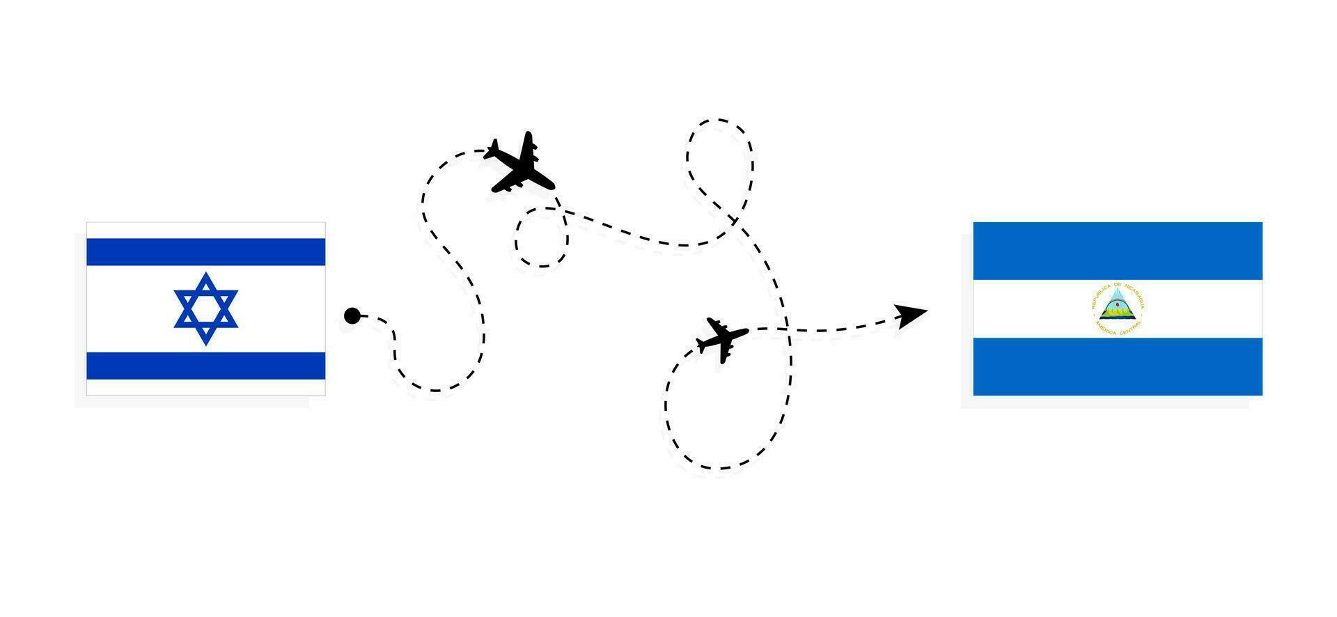 vuelo y viaje desde Israel a Nicaragua por pasajero avión viaje concepto vector