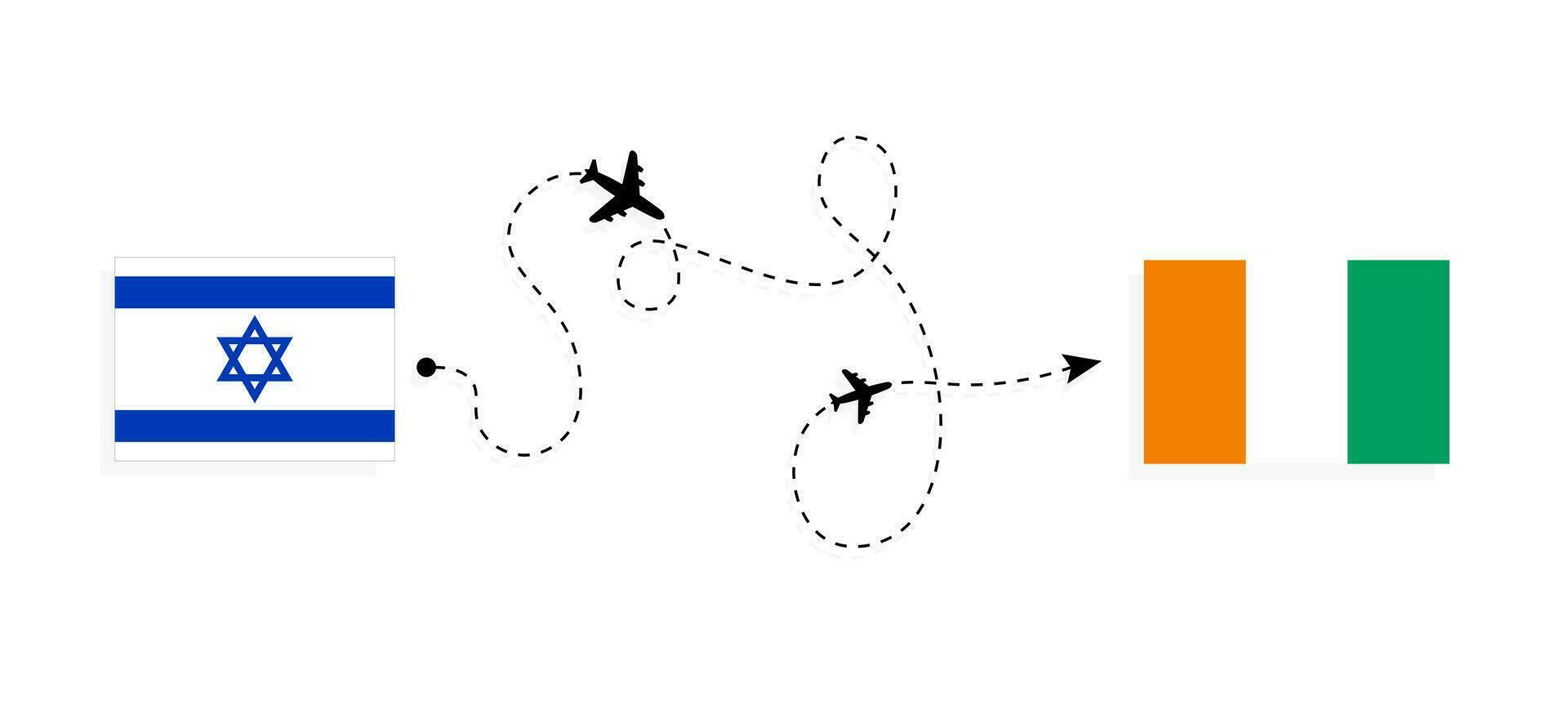 vuelo y viaje desde Israel a redil d'ivoire por pasajero avión viaje concepto vector