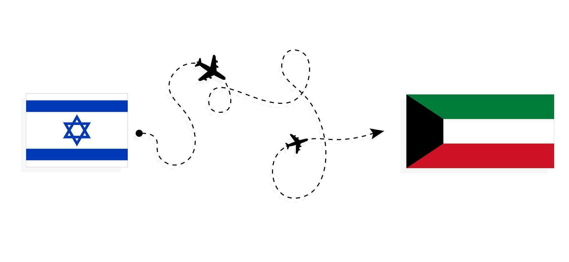 vuelo y viaje desde Israel a Kuwait por pasajero avión viaje concepto vector