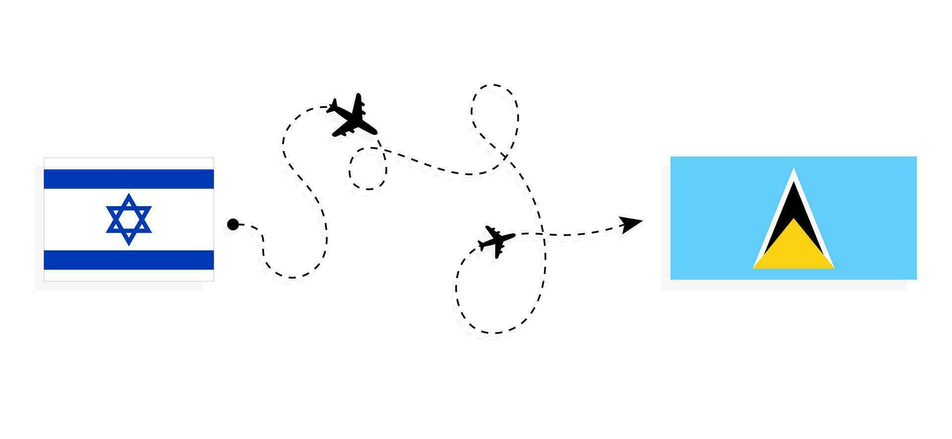 vuelo y viaje desde Israel a Santo lucia por pasajero avión viaje concepto vector