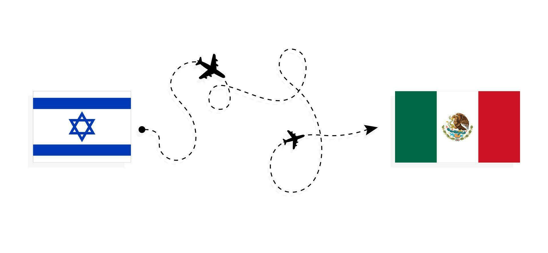 Flight and travel from Israel to Mexico by passenger airplane Travel concept vector