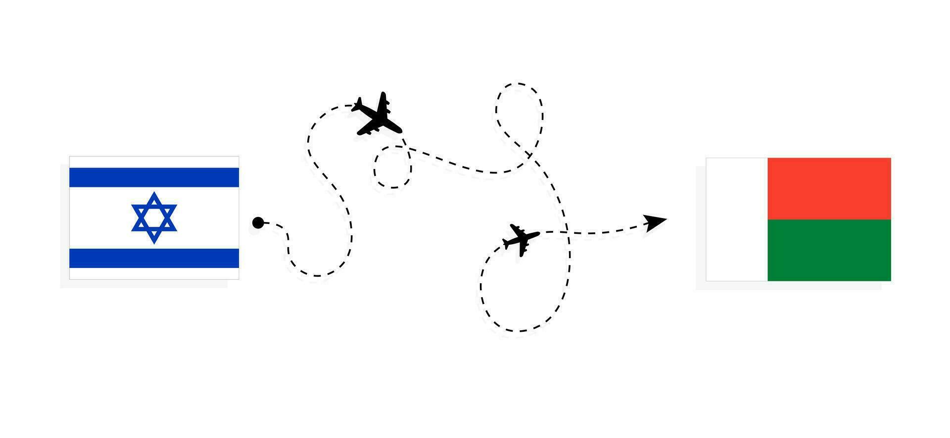 vuelo y viaje desde Israel a Madagascar por pasajero avión viaje concepto vector