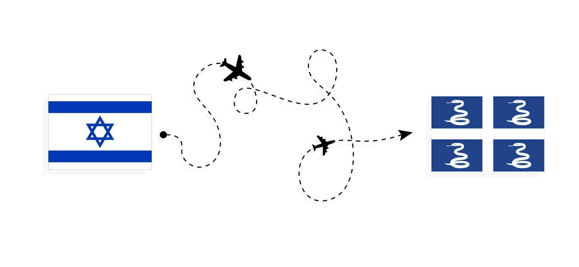 vuelo y viaje desde Israel a Martinica por pasajero avión viaje concepto vector