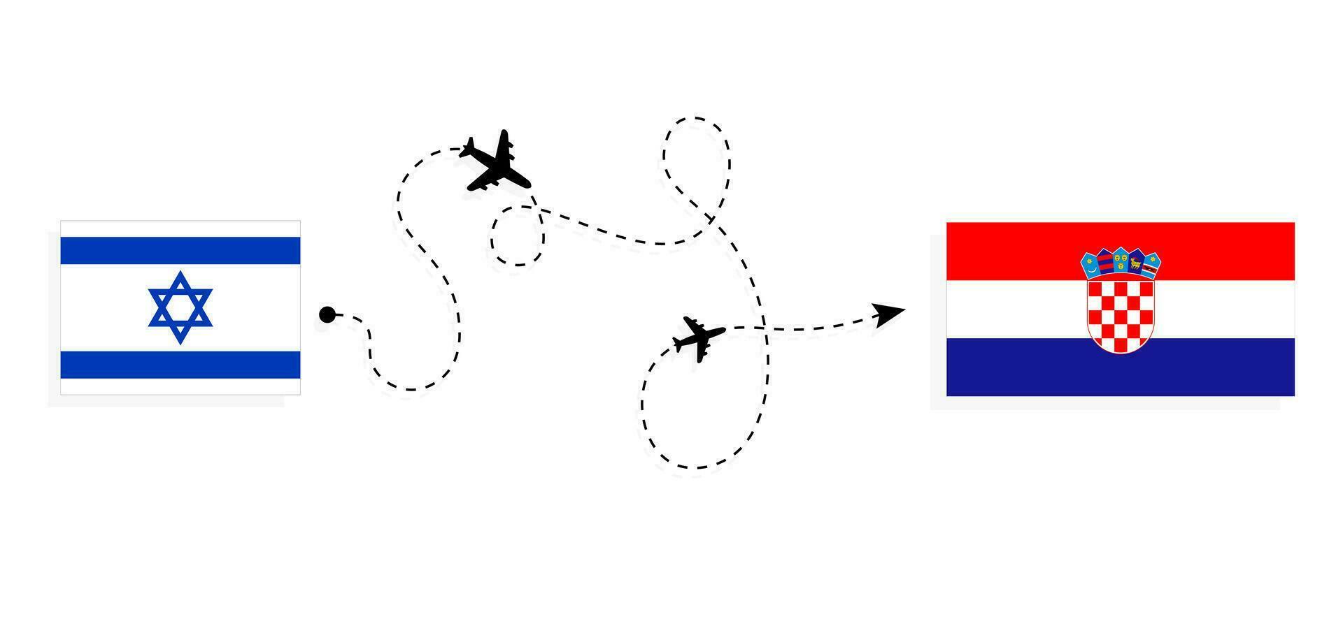 vuelo y viaje desde Israel a Croacia por pasajero avión viaje concepto vector