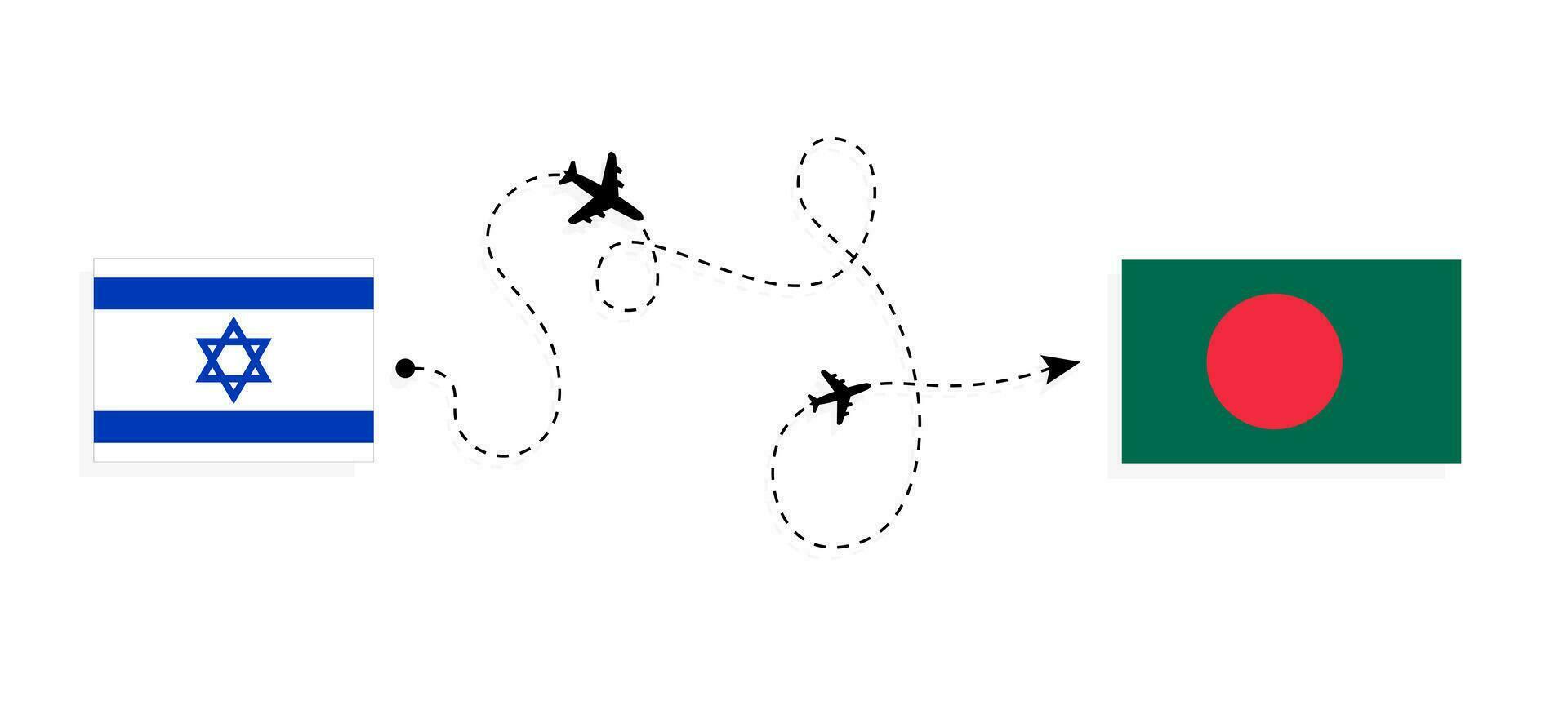 vuelo y viaje desde Israel a Bangladesh por pasajero avión viaje concepto vector