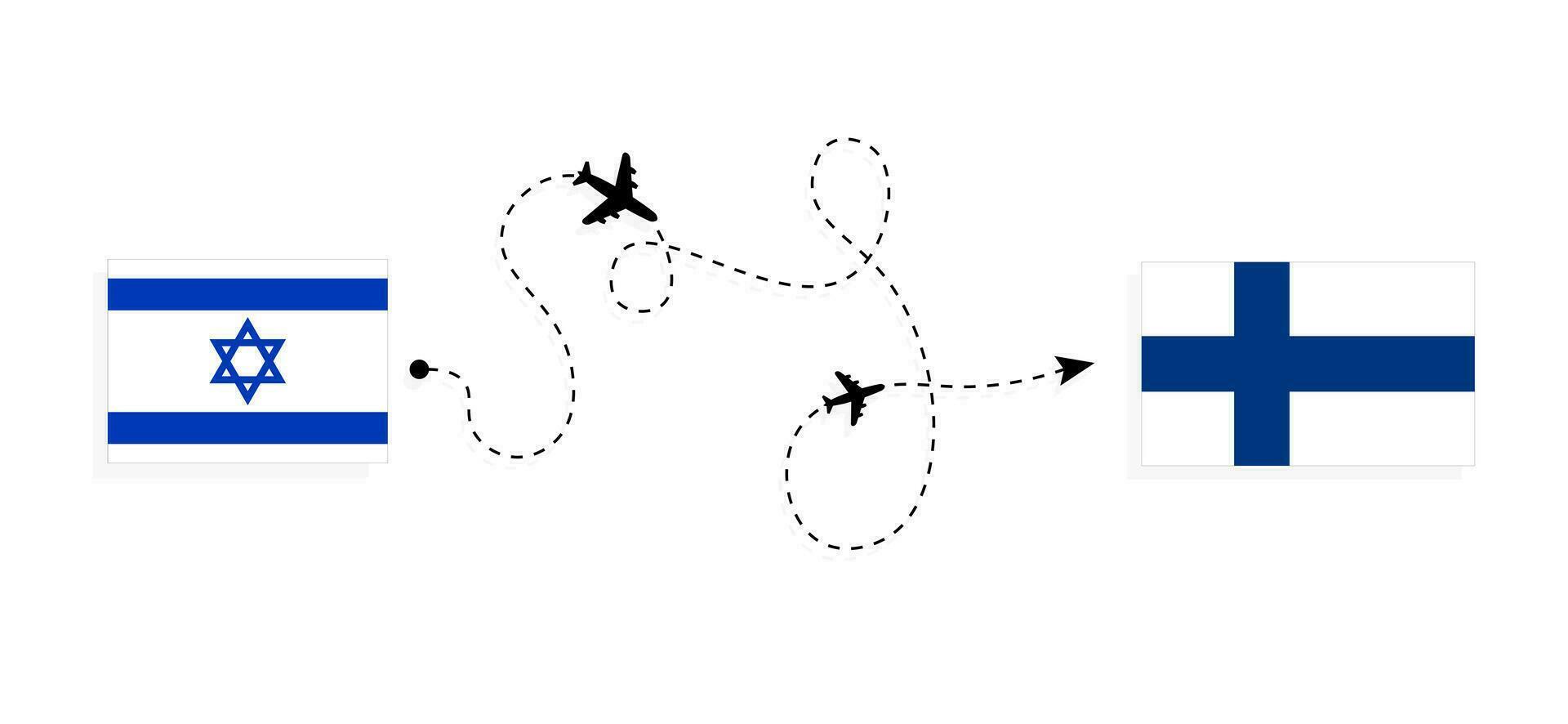 vuelo y viaje desde Israel a Finlandia por pasajero avión viaje concepto vector