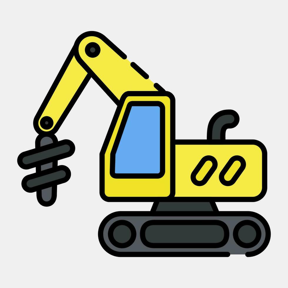 Icon earth drill excavator. Heavy equipment elements. Icons in filled line style. Good for prints, posters, logo, infographics, etc. vector