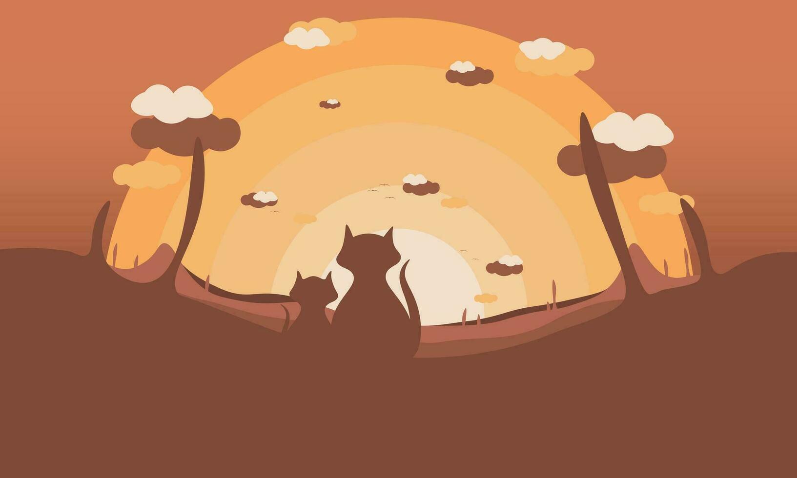 gatos silueta en África antecedentes vector fondo de pantalla, paisaje ilustración ,mundo gato día