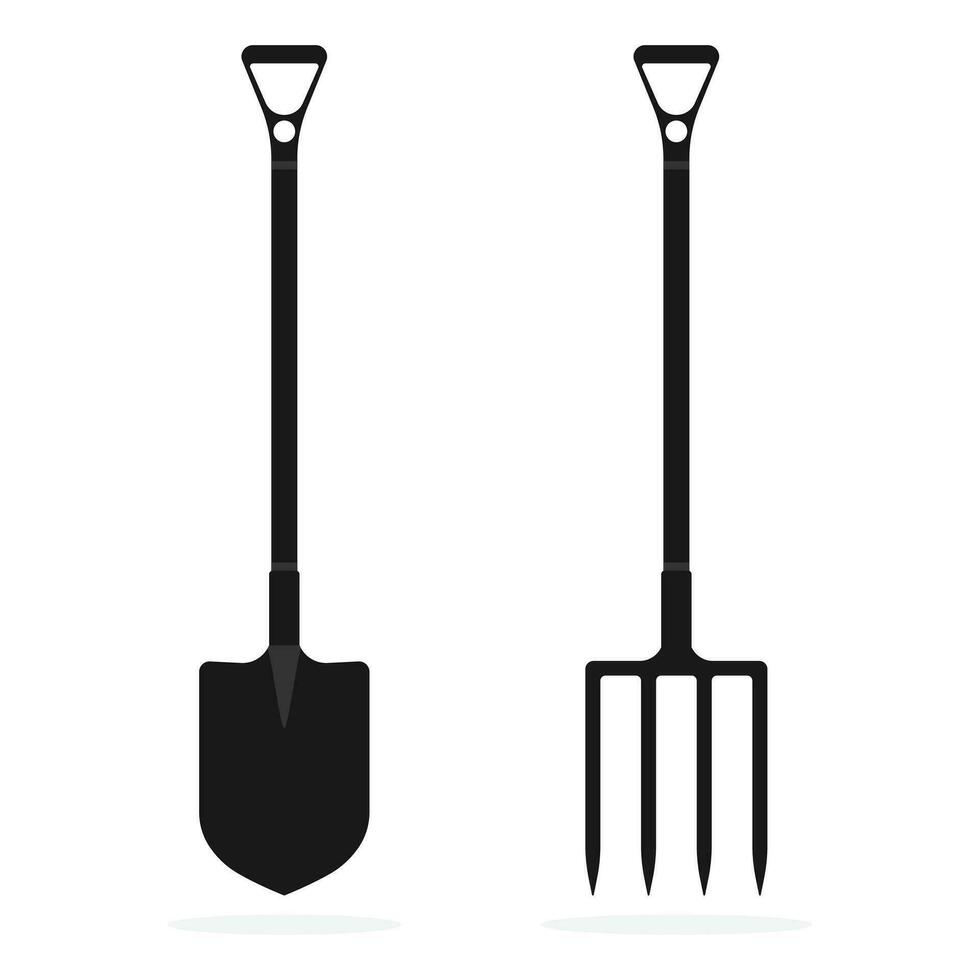 Gardening tools set. Farm icons isolated on white background. Shovel and pitchfork icons. Vector illustration