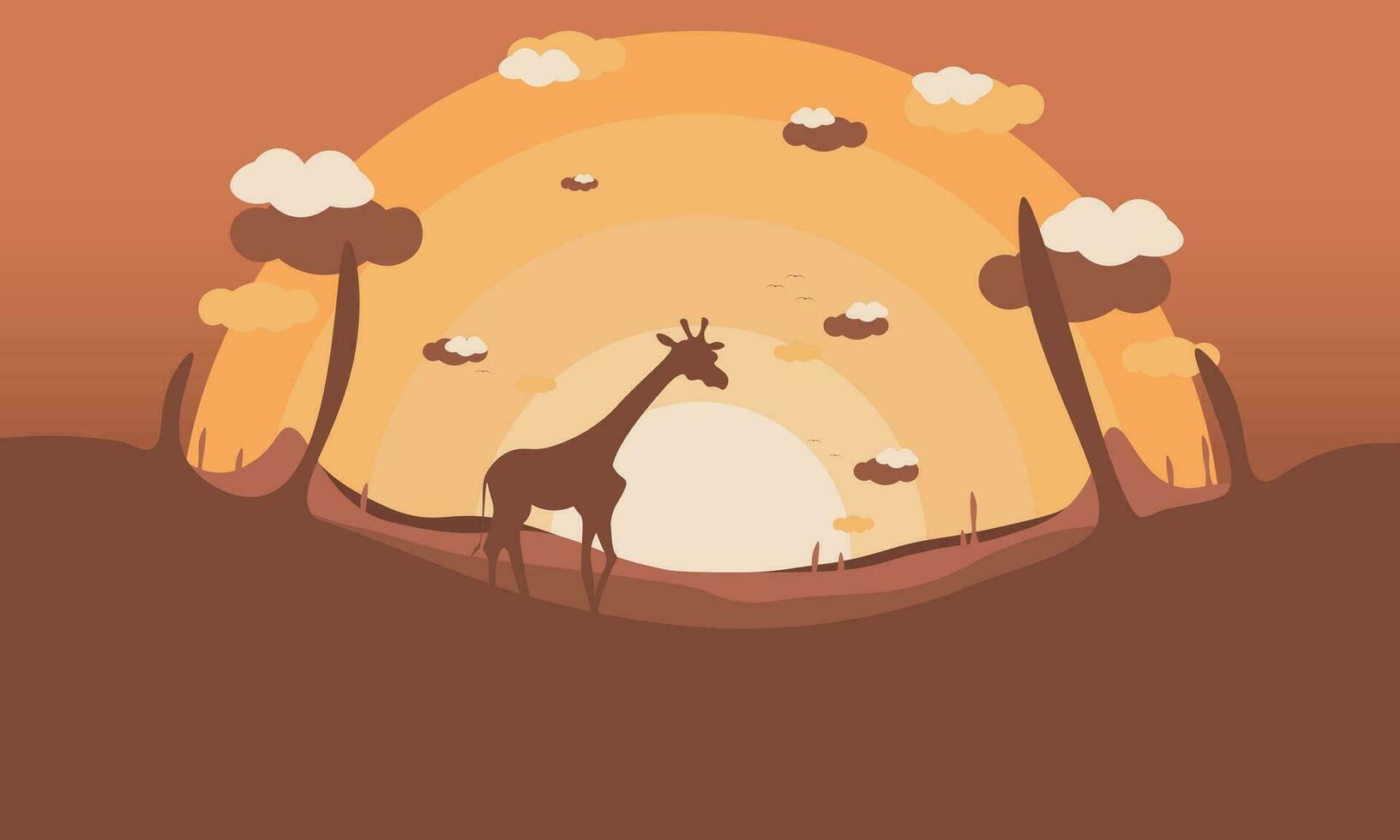 giraffe silhouette in Africa background vector wallpaper, landscape illustration ,world giraffe day