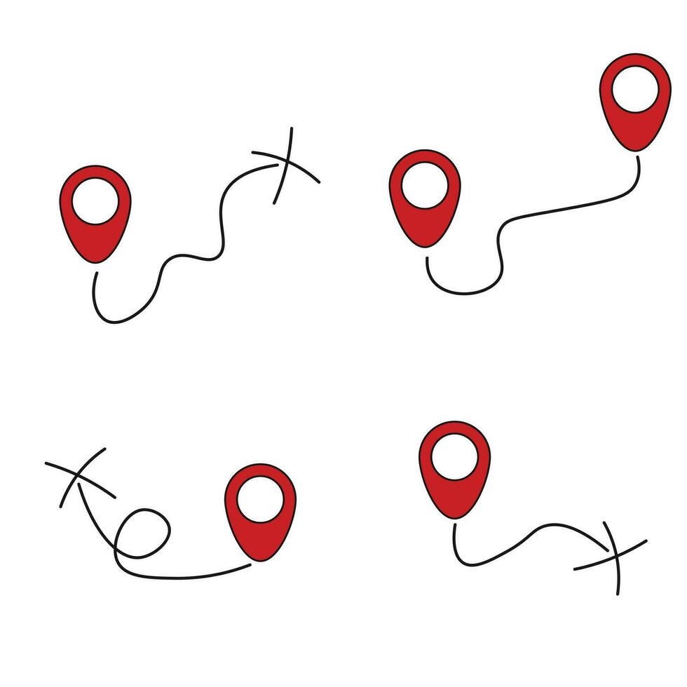 Red pin location icon. Hand drawn sketch style place maker, location pin, gps point pictogram. Vector illustration