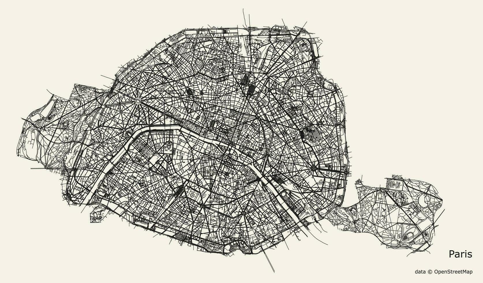 Vector road map of Paris, France.