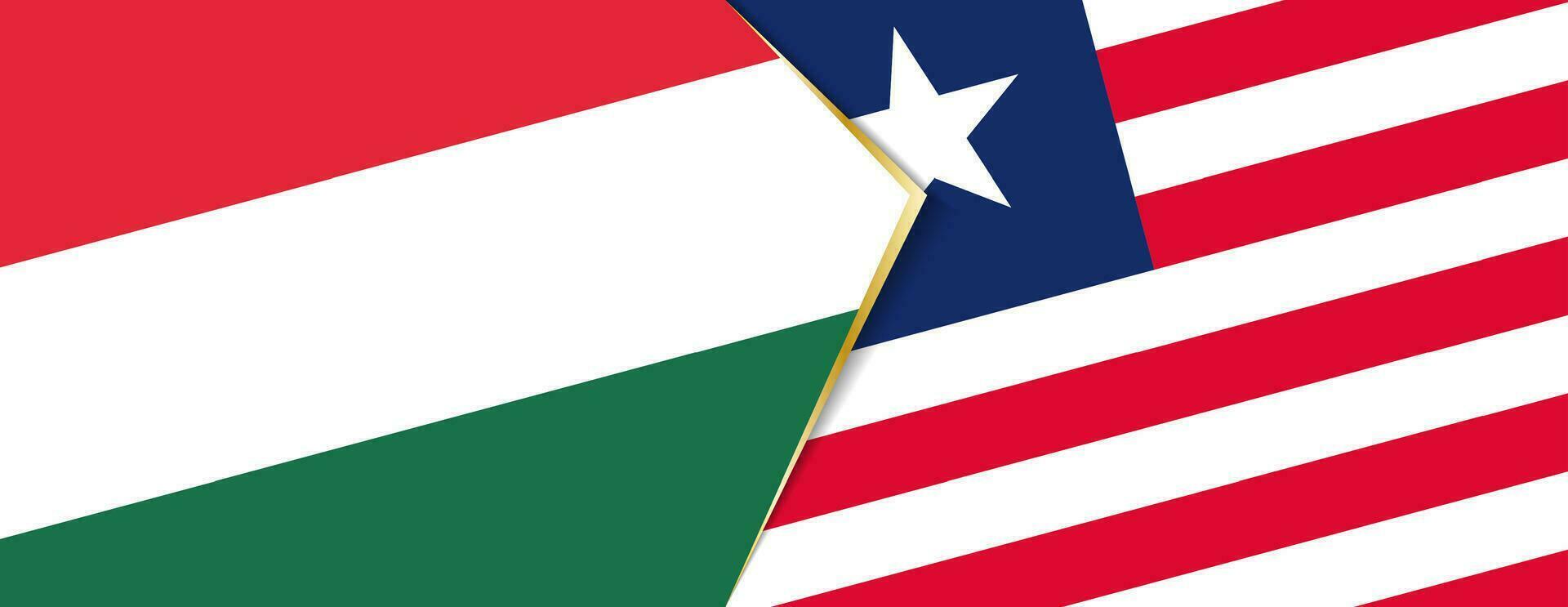 Hungary and Liberia flags, two vector flags.