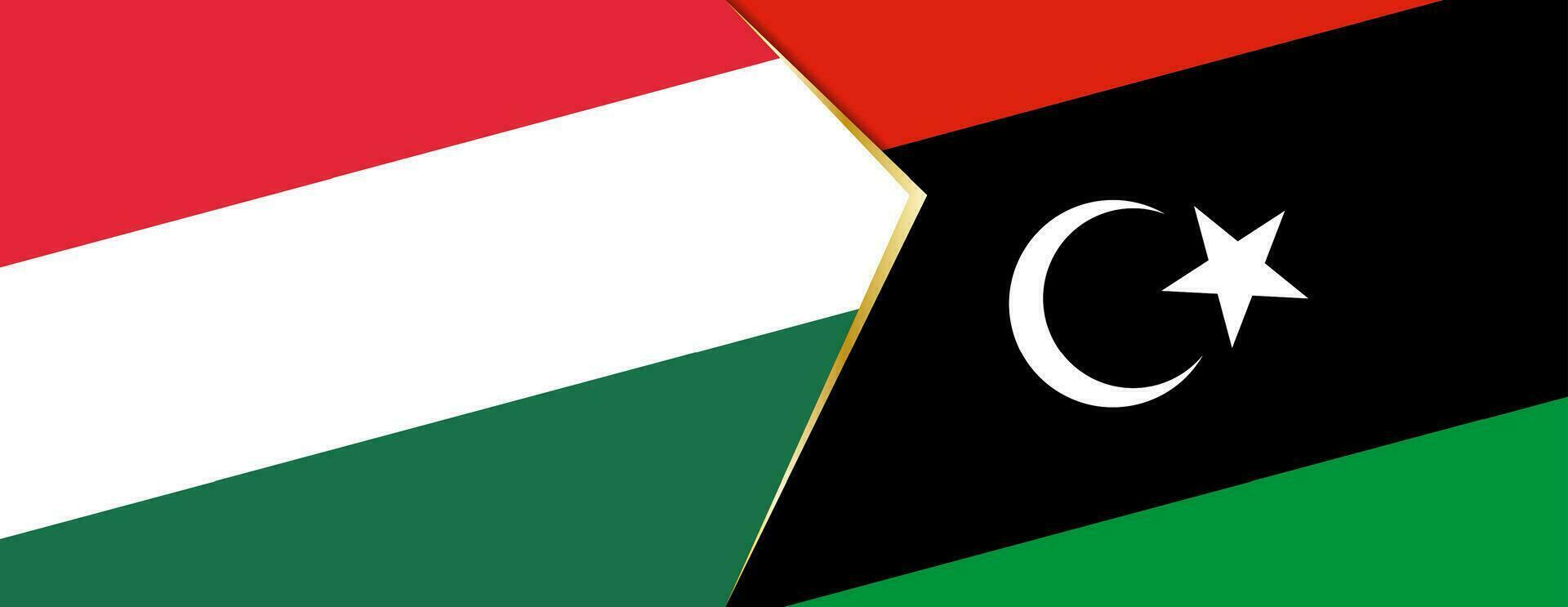 Hungary and Libya flags, two vector flags.