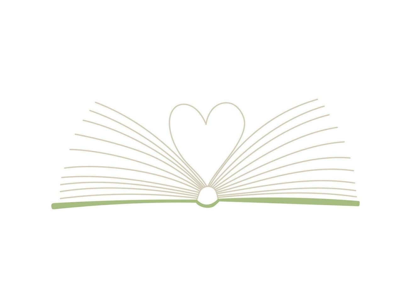 Open book with pages folded in shape of heart. The book is a symbol of knowledge, learning. A concept for lovers of reading, literature and learning. Simple flat vector illustration isolated on white.