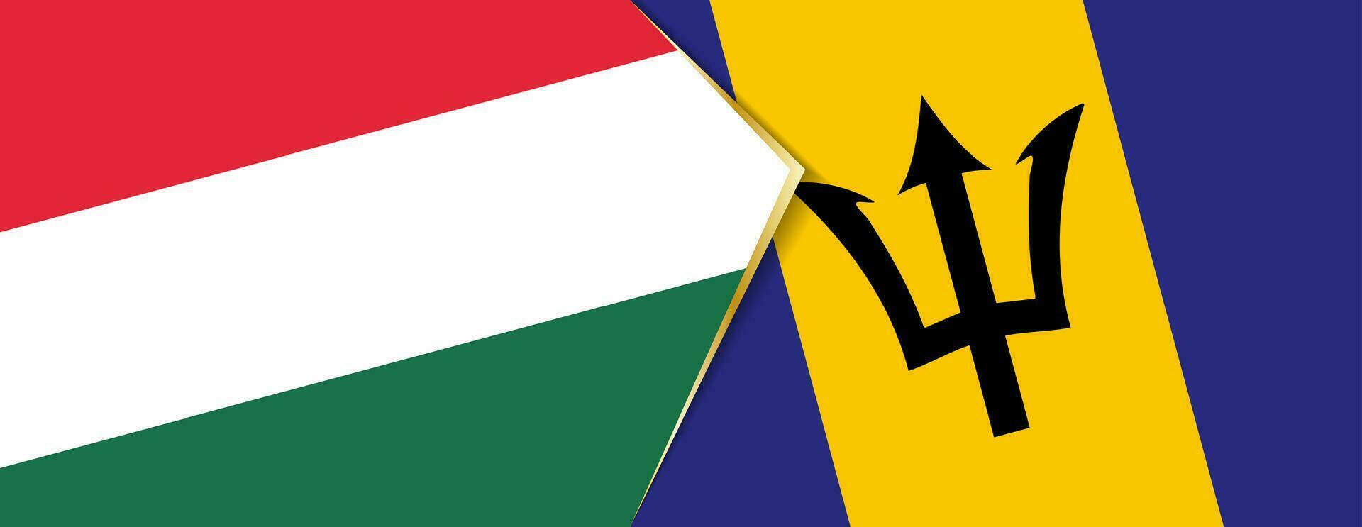 Hungary and Barbados flags, two vector flags.