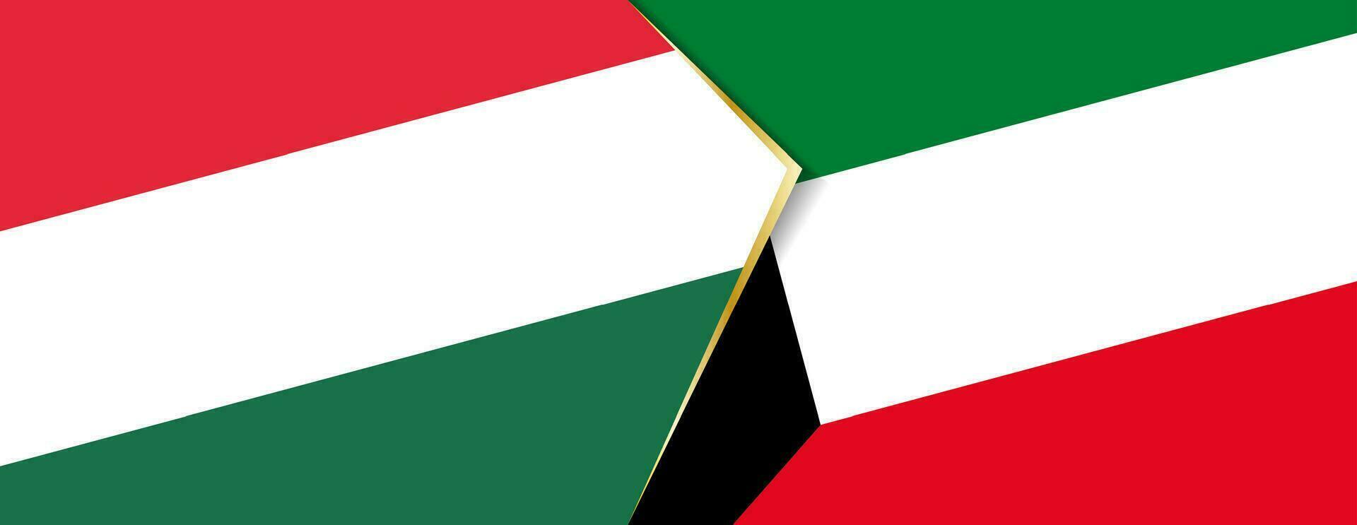 Hungary and Kuwait flags, two vector flags.