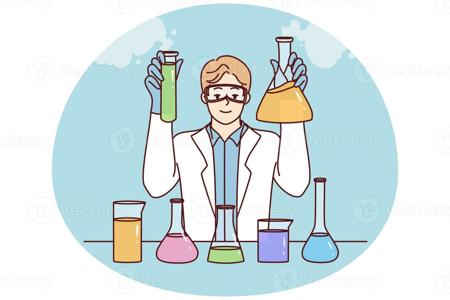 Male researcher make experiments in lab photo