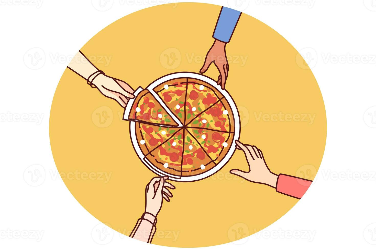 People eating pizza together photo