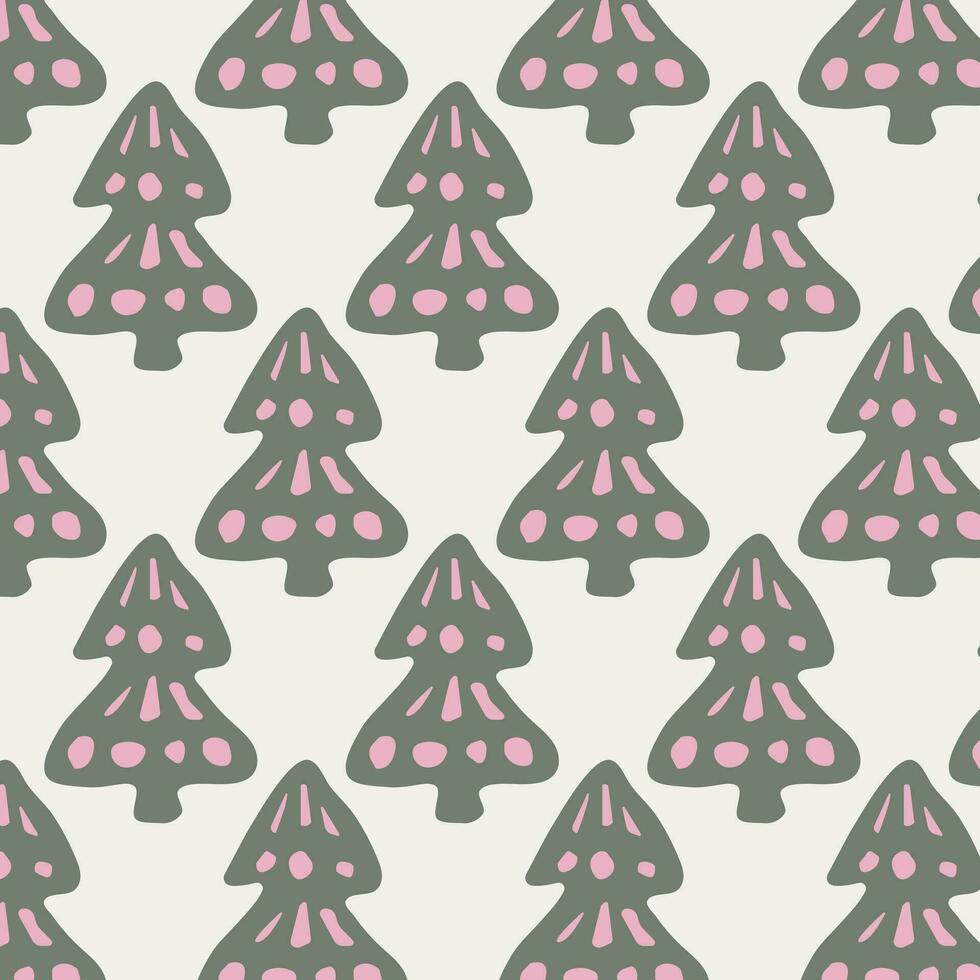 Scandinavian hand drawn seamless pattern. Print with Christmas tree for print, paper, design, fabric, decor, gift wrapping, background. vector
