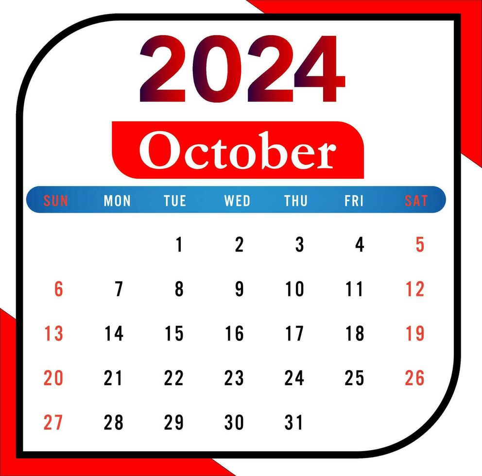 2024 October Month Calendar With Red And Black 33121966 Vector Art at Vecteezy