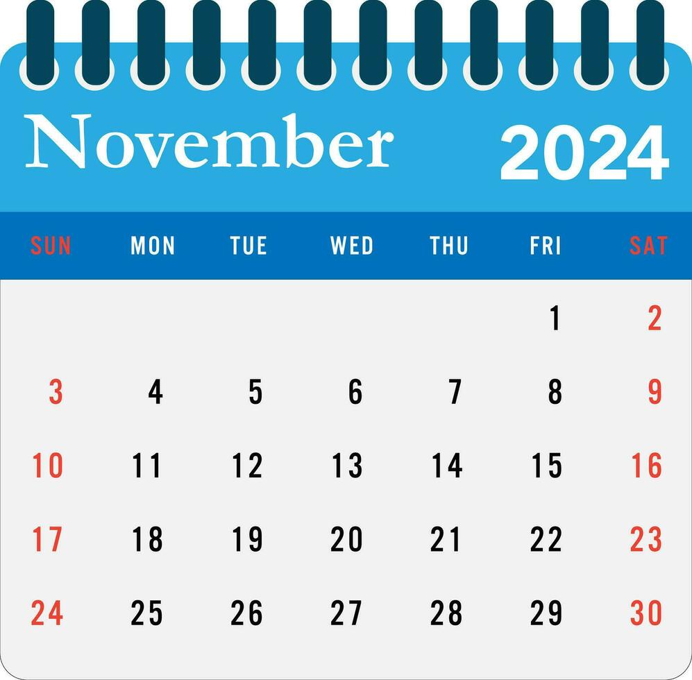 noviembre 2024 calendario pared calendario 2024 modelo 33121970 Vector