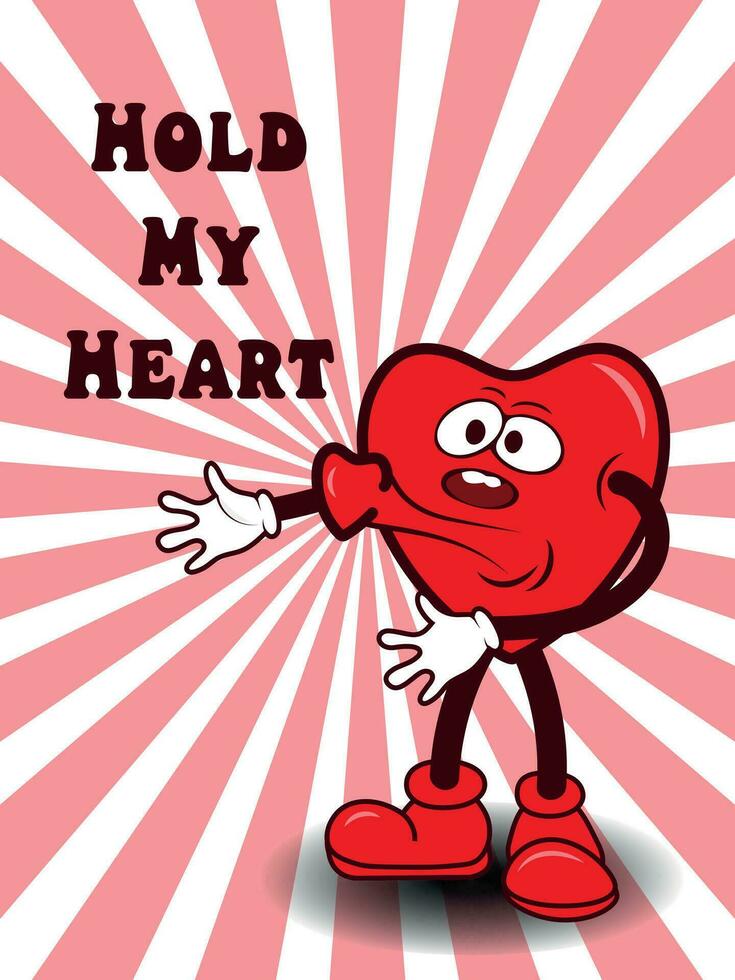maravilloso encantador corazón póster saludo tarjeta amor concepto contento vector imagen con letras sostener mi corazón