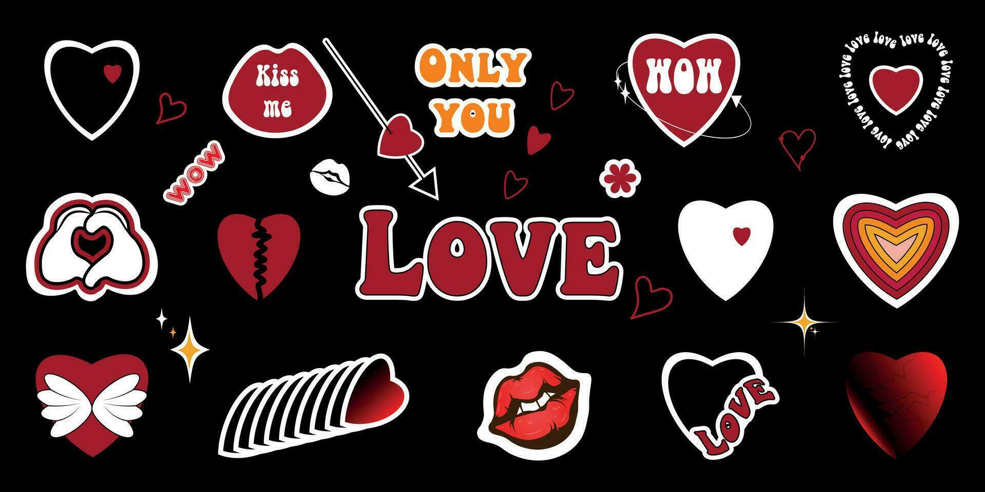Y2K style sticker set. Groovy vector