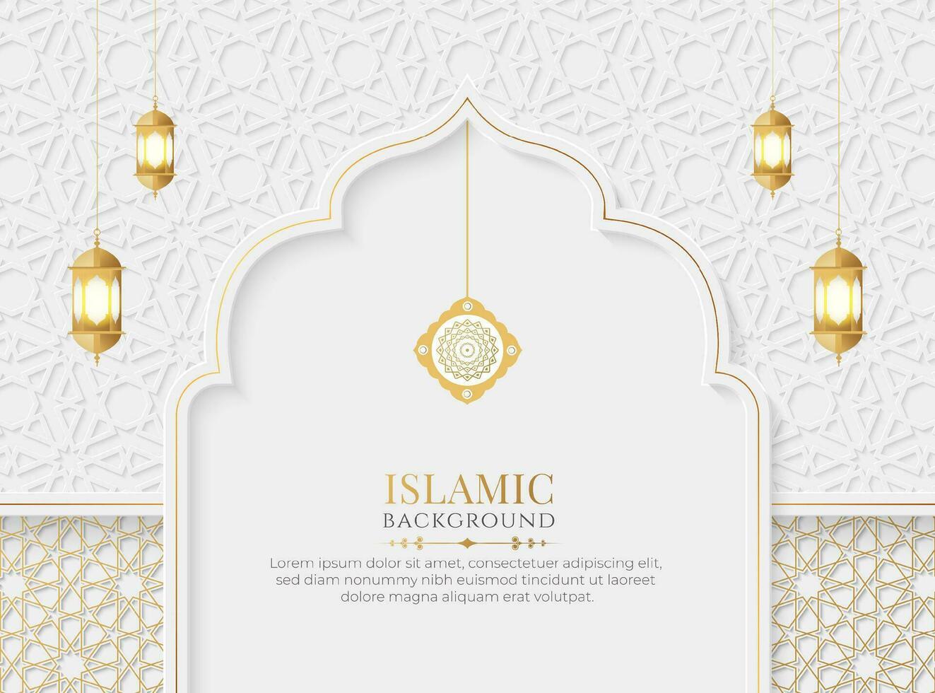 Islamic Arabic Elegant Luxury Ornamental Background with Islamic Pattern and Decorative Hanging Lantern Ornaments vector