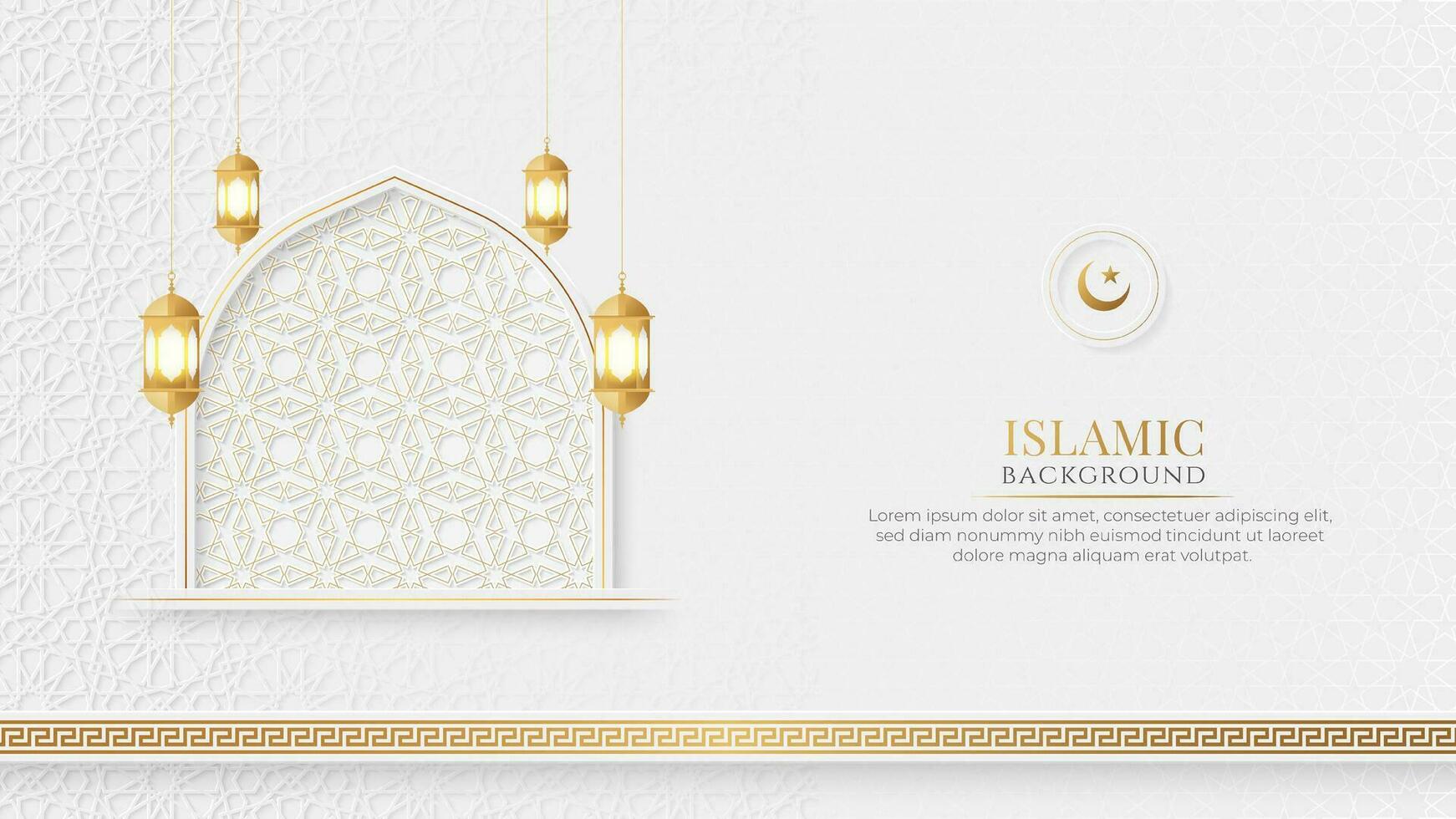 Islamic White and Golden Luxury Ornamental Background with Islamic Pattern and Decorative Frame vector