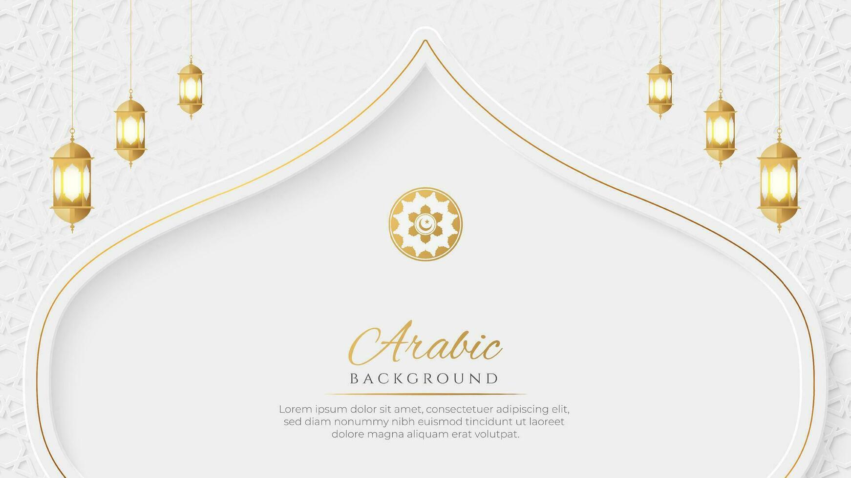 Islamic Arabic Elegant Luxury Ornamental Background with Islamic Pattern and Decorative Hanging Lantern Ornaments vector