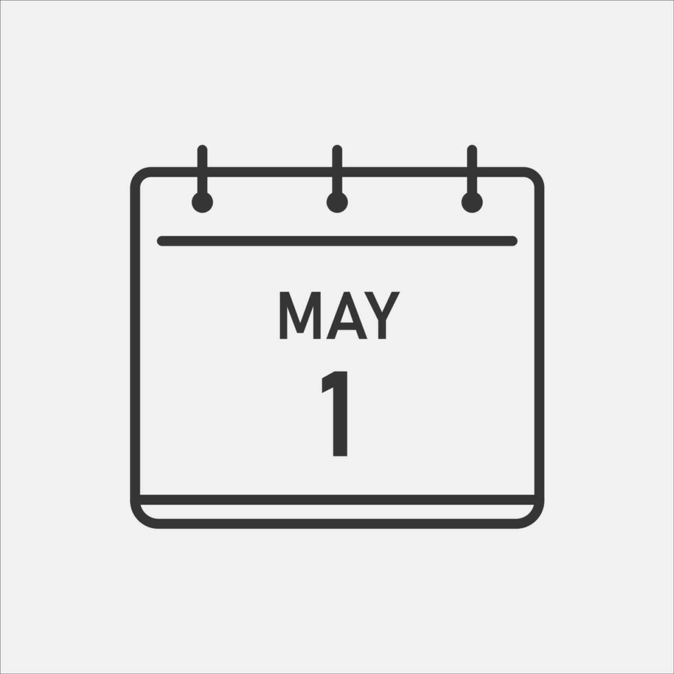 Date 1 of may line icon. Time table calendar day.  Holiday of spring. Vector