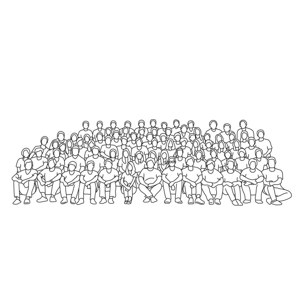 people sitting on stadium to take a photo together illustration vector hand drawn isolated on white background