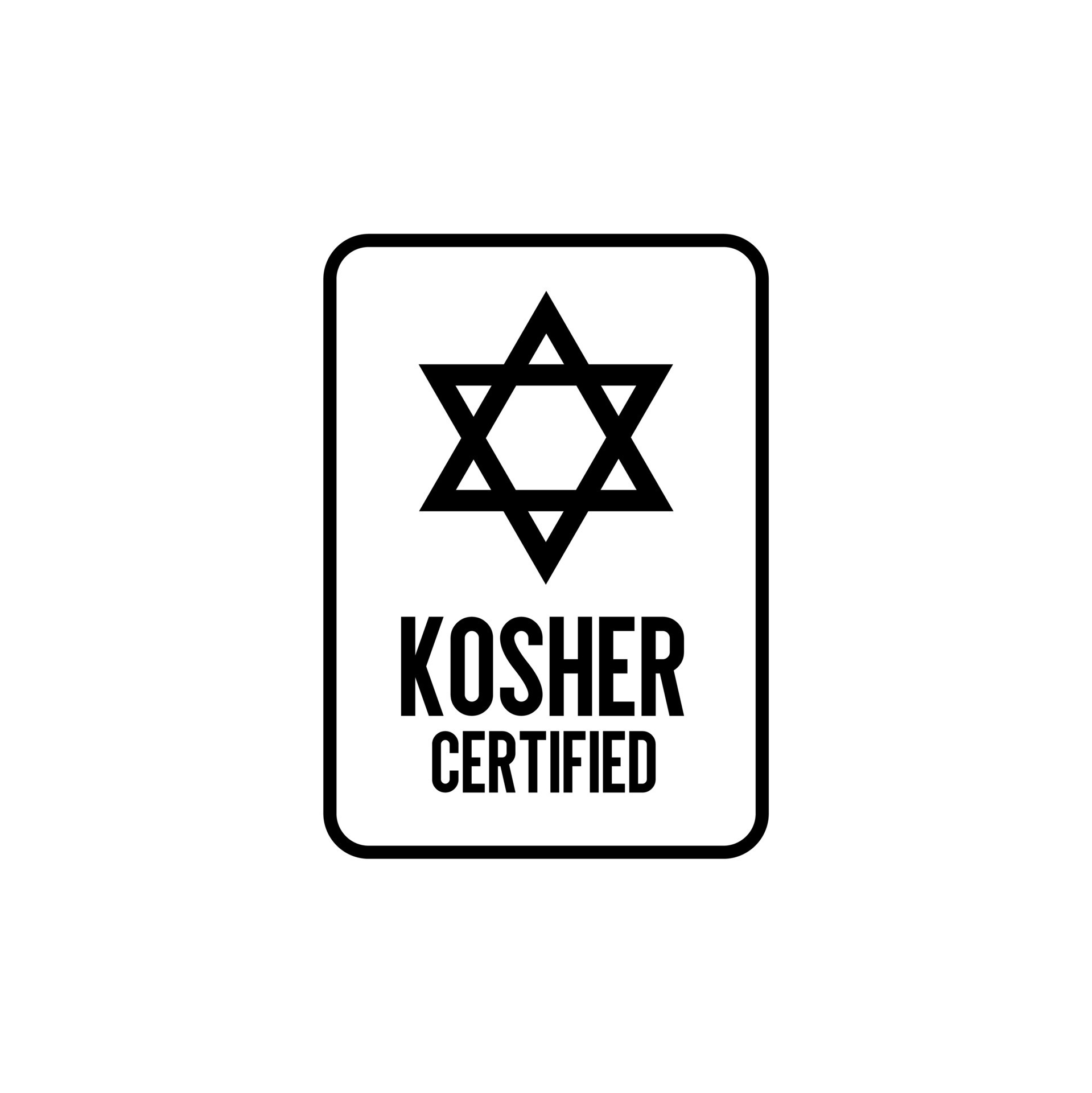 Kosher Certified symbol. International symbol of kosher food. Packaging