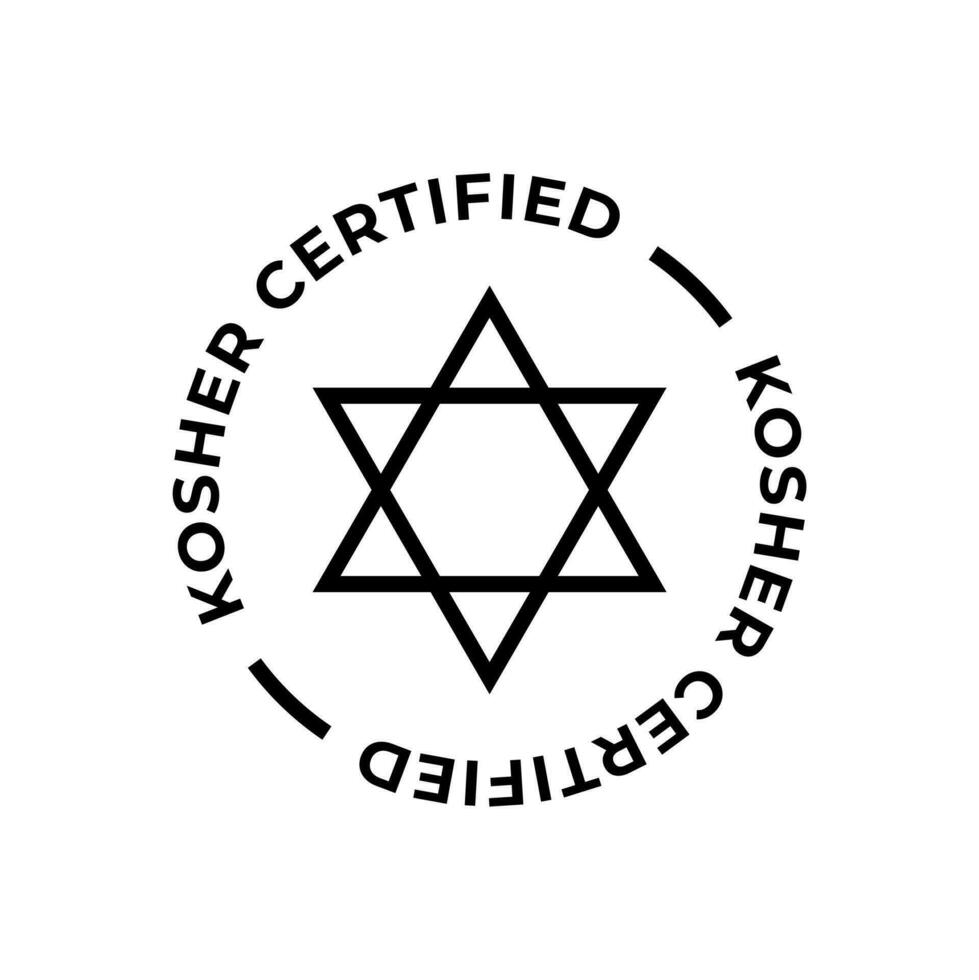 comestible según la ley judía certificado símbolo. internacional símbolo de comestible según la ley judía alimento. embalaje concepto. vector