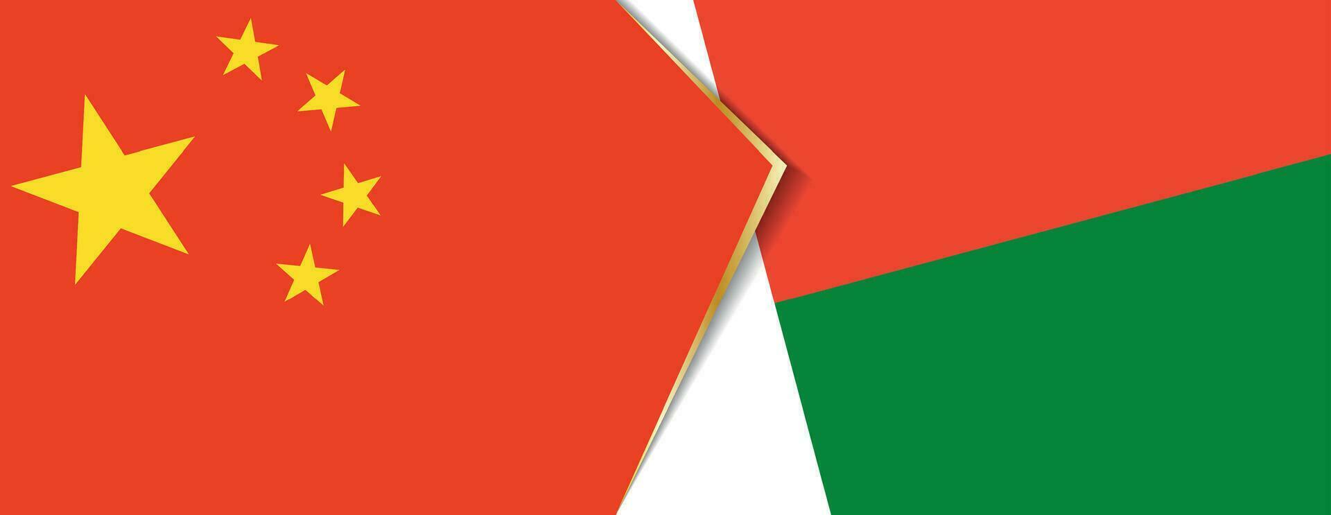 China and Madagascar flags, two vector flags.