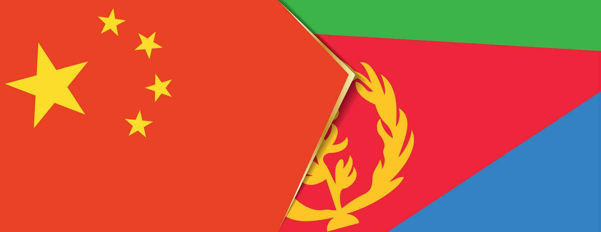 China and Eritrea flags, two vector flags.